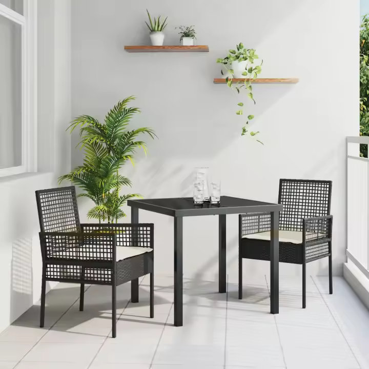Sillas de Jardín vidaXL 2 pcs con Cojines Negro Poliratán - 1