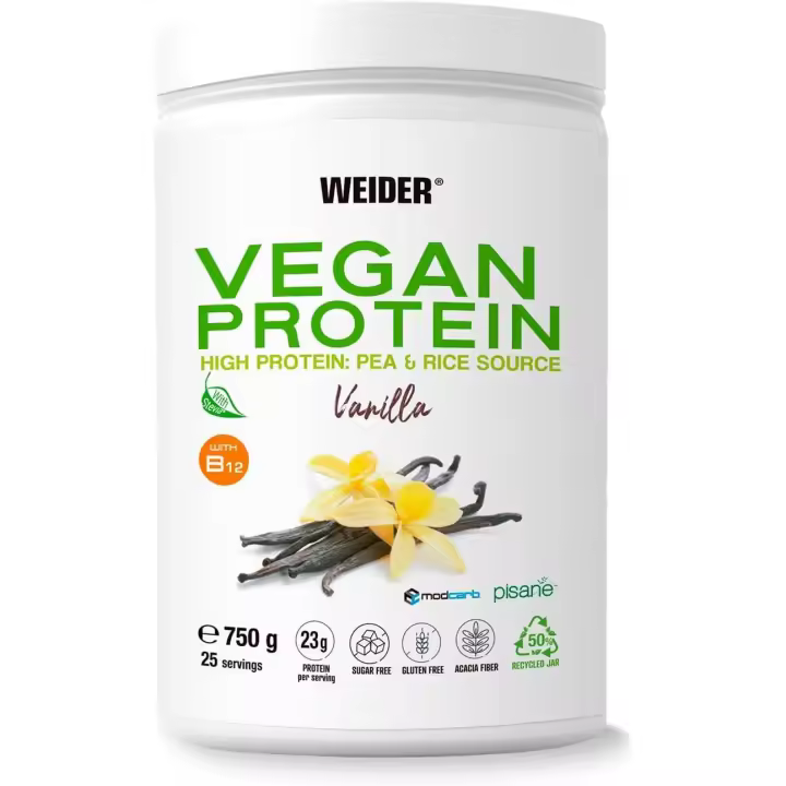 VEGAN PROTEIN (750GR) VAINILLA - Weider | Sin azúcares añadidos | Sin gluten | Sin lactosa |Proteína vegetal | Alta calidad | Nutritiva - 1
