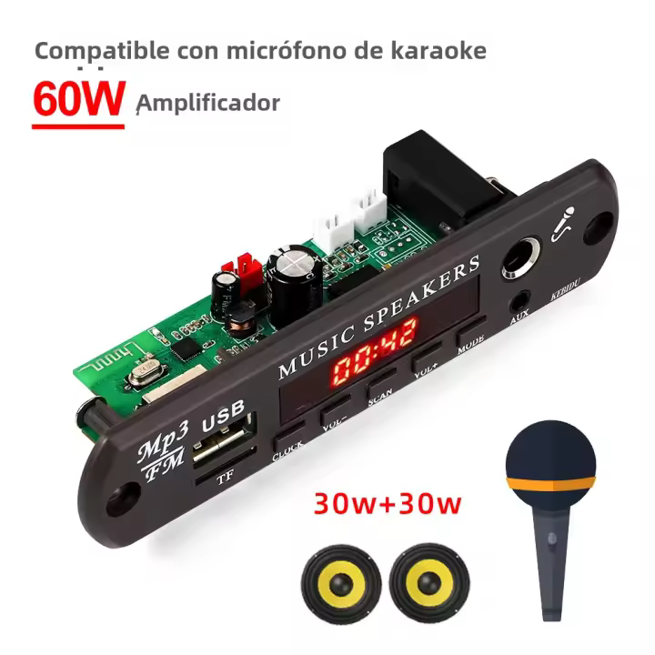 KEBIDU Decodificador MP3 WMA Con Micrófono Inalámbrico Para Coche Bluetooth 5.3 USB TF Radio DIY Reproductor De Música Con Control Remoto - 1
