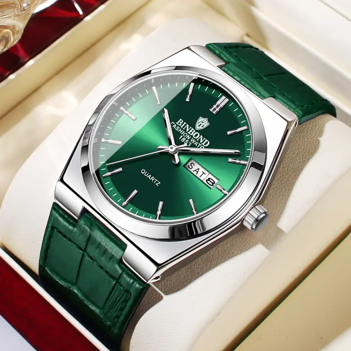 Reloj De Cuarzo Para Hombre BINBOND Marca Lujosa Impermeable Con Manos Luminosas Correa De Cuero Date Y Dia Semanal Resistente Al Choque - 1