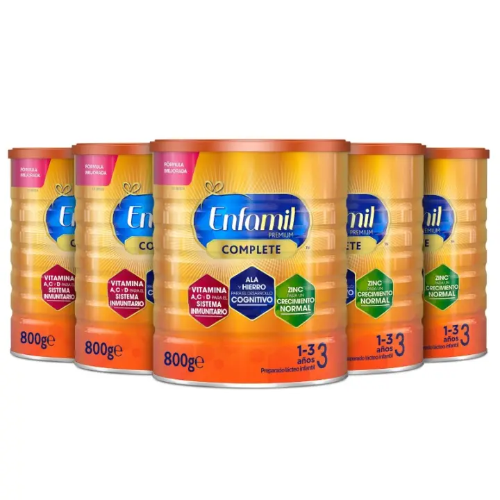 Pack x5 Enfamil Complete 3, Leche Infantil de Continuación de 1 a 3 años, 800 gr - Pack de 5 Latas - 1