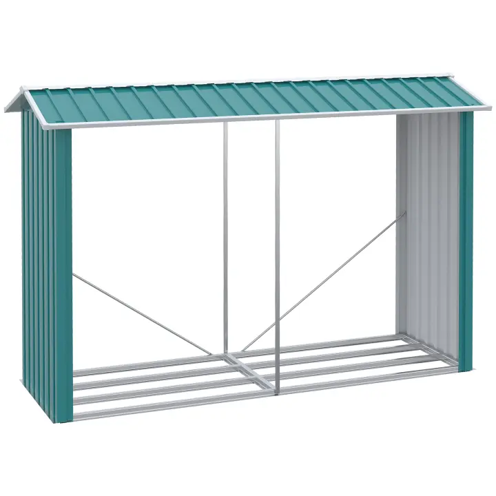 Outsunny Casetilla para Leña de Acero Galvanizado Leñero Exterior Cobertizo de Almacenamiento de Troncos con Techo para Jardín Terraza Patio 240x86x160 cm Verde - 1
