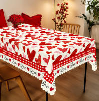 Mantel Redondo De Día De San Valentín 1 Pieza Con Patrón De Corazón Romántico Tamaño Cuadrado Decoración De Boda Y Hogar Tela De Poliéster Impermeable Estilo TWILL Para Mesa De Comedor Terraza - details 1