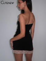 Vestido Mini De Encaje Sólido Negro Para Mujer Verano 2023 Estilo Hipster Sexy Con Pecho Empapado Ajustado Y Cintura Natural Vestimenta De Fiestas Nocturnas - details 10
