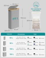 Cesto de Ropa Sucia con Tapa 65L, Plegable, Forro de Malla Extraíble, Tejido Oxford, Asas de Bambú, 42x22.5x70.5 cm - details 15