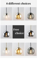 Lámpara Colgante De Vidrio Sférico Minimalista Nórdica En Ambar Fumé Gris Con Metal Antiguo Dorado Para Decoración Interior - details 0