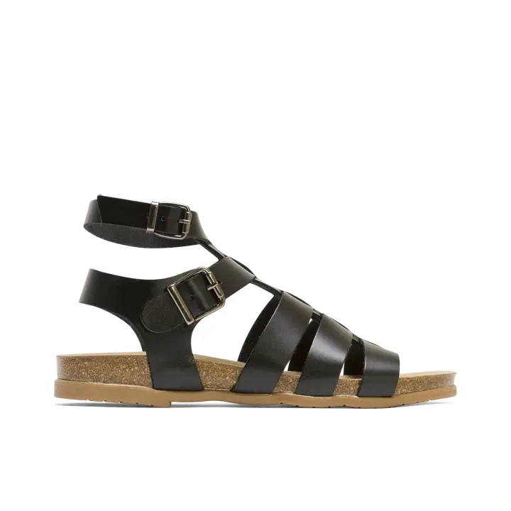 PORRONET SANDALIA PLANA ROMANA BIO DE PIEL NEGRO SILVIA  - SANDALIAS PLANAS ROMANAS DE TIRAS SILVIA EN COLOR NEGRO - CIERRE MEDIANTE DOBLE PULSERA AL TOBILLO CON HEBILLA - ELABORADAS EN PIEL -  MÁXIM - 1