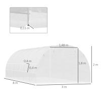 Outsunny Invernadero de Túnel 800x300x200 cm con 12 Ventanas y Puerta Enrollable Cubierta PE 140 g/m² y Acero para Cultivo de Plantas Verduras - details 2