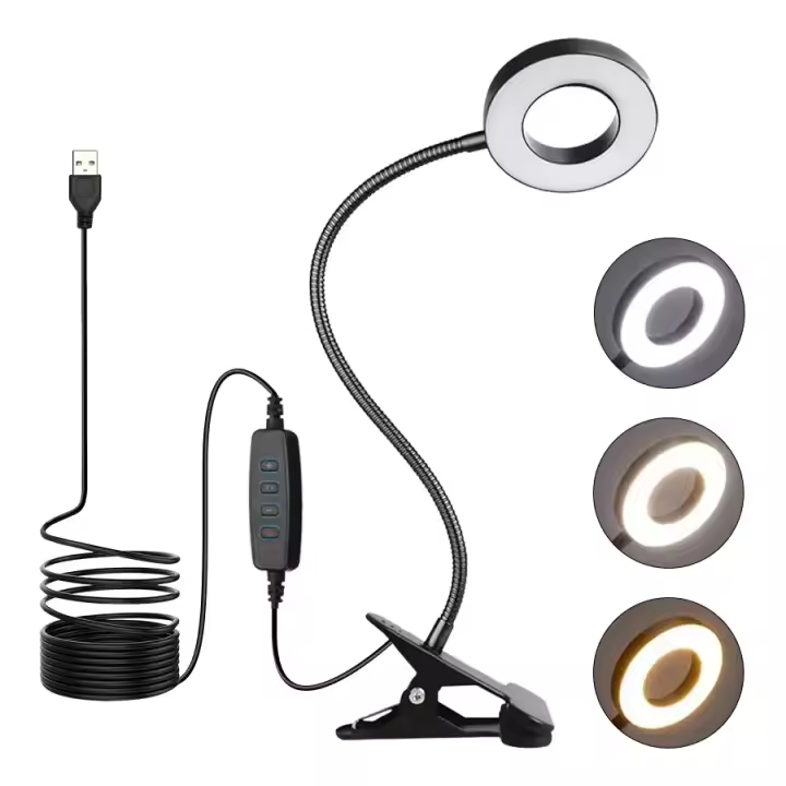 Lámpara De Escritorio LED Con Clip USB Multicolor Ajustable Luz Nocturna Para Cama Flexível Cor Preto Luz De Leitura - 1