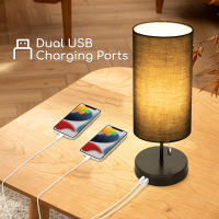 Aigostar Lampara de Mesa con 2 Puertos de Carga USB, Lamparas de Mesita de Noche con Interruptor de Tracción, Base de Madera, Lámpara Escritorio Vintage para Sala de Estar, Dormitorio, Oficina - details 4