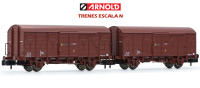 ARNOLD - SET 2 VAGONES CERRADOS TIPO J2 PRESERIE COLOR OXIDO EPOCA IV RENFE - ESCALA N (1/160) - ARNOLD HN6520 - details 0