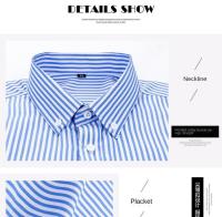 Camisa De Punto Para Hombre Azul Claro Con Rayas Cuello En V Manga Larga Ajustada Estilo Coreano No Hierro Casual Negocios - details 4
