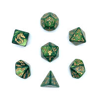Juego De Dados Poliedros DND Con Dragón Verde Impreso Y Dos Tonos Para Juegos RPG Y D&D (7PCs) Con Bolsa OPP Blanca - details 3