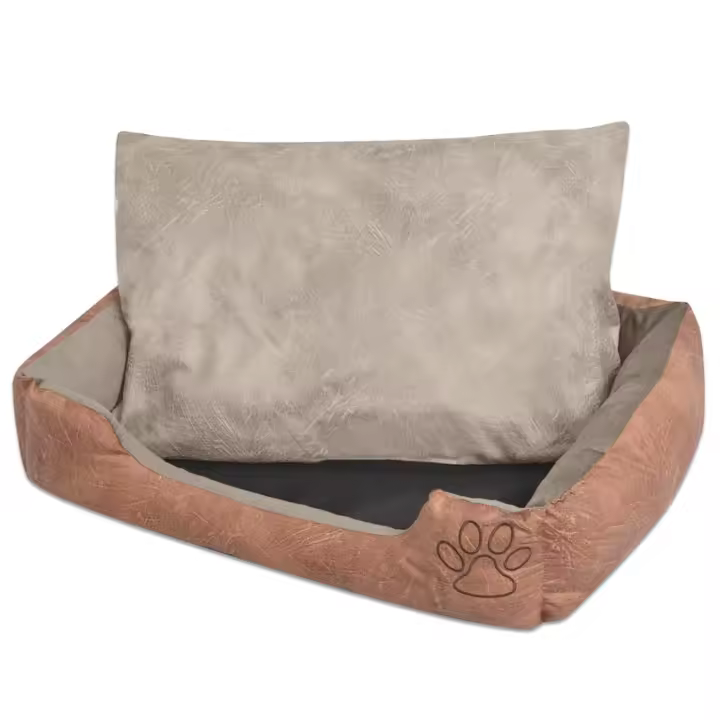vidaXL Cama para perro con cojín PU cuero artificial talla L beige - 1