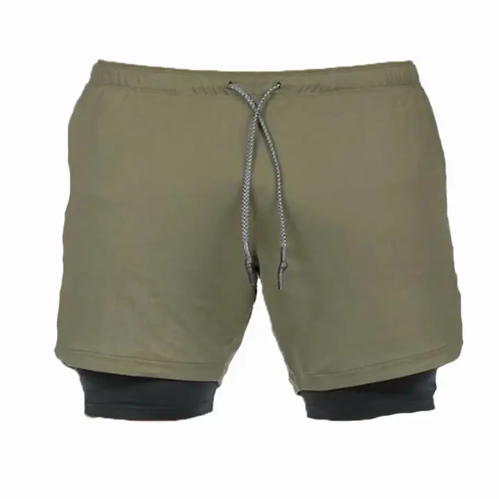 Pantalones cortos hombre con forro interior y bolsillo para móvil y toalla pantalón de chándal microfibras para deporte gimnasio entrenamiento fitness crossfit tejido suave y ligero - 1