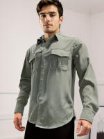Camisa De Hombre Para Primavera/Verano Con Varios Bolsillos Traje De Trabajo Slim Fit Casual Cuello En Pointe Con Botones - details 3