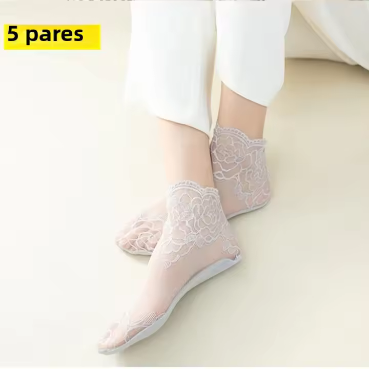 5 Pares De Calcetines Invisibles De Encaje Para Mujer Calcetines De Bote De Mujer Delgados No Esmerilados Antideslizantes Translúcidos - 1