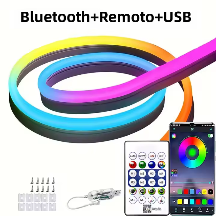 Fresnel LED Neón RGBIC Tira Con Control Remoto Y USB Para Decoración De Dormitorio Y Habitación De Juegos Flexibilidad Inteligente - 1