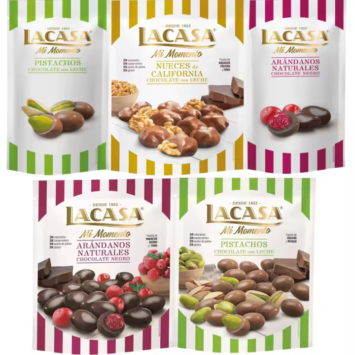 Lacasa Mi Momento pack de 5:Arándano Choco Negro ,Pistacho Choco Leche,Arándano Choco Negro ,Nueces Choco Leche ,Pistacho Choco Leche - 1