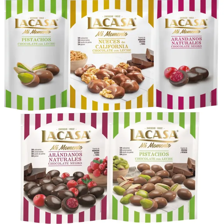 Lacasa Mi Momento pack de 5:Arándano Choco Negro ,Pistacho Choco Leche,Arándano Choco Negro ,Nueces Choco Leche ,Pistacho Choco Leche - 1