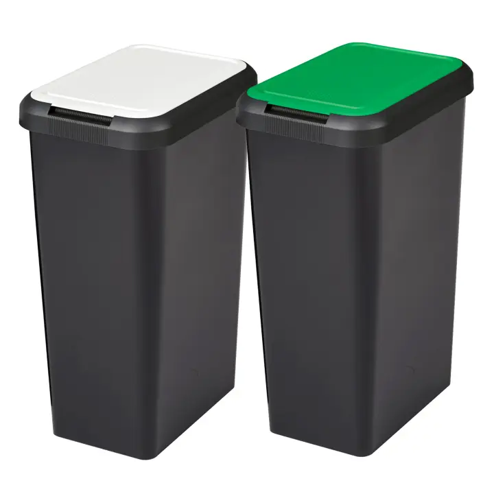 Tontarelli Pack 2 Cubos de Basura Touch&lift 90 Litros Negro/blanco/verde - 1