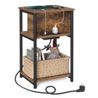 Mesa auxiliar multifuncional con 2 enchufes y 2 puertos usb, para sala de estar y dormitorio, marrón rústico y negro - 30x34x58 cm - details 0