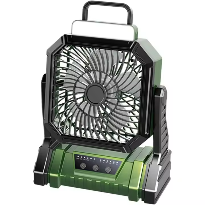 Tienda BIT Ventilador Portátil para Acampar Al Aire Libre - Batería de 5400 Mah - Iluminación 3 Niveles - 4 Niveles de Sincronización - 4 Niveles de Velocidad del Viento - Verde/Naranja - 1