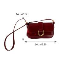 Bolso De Hombro Retro De Cuero Patentado Para Mujer Con Correa Ajustable Y Cierre De Flap Bolso Satchel De Color Sólido Bolsa De Axila Cruzada - details 16