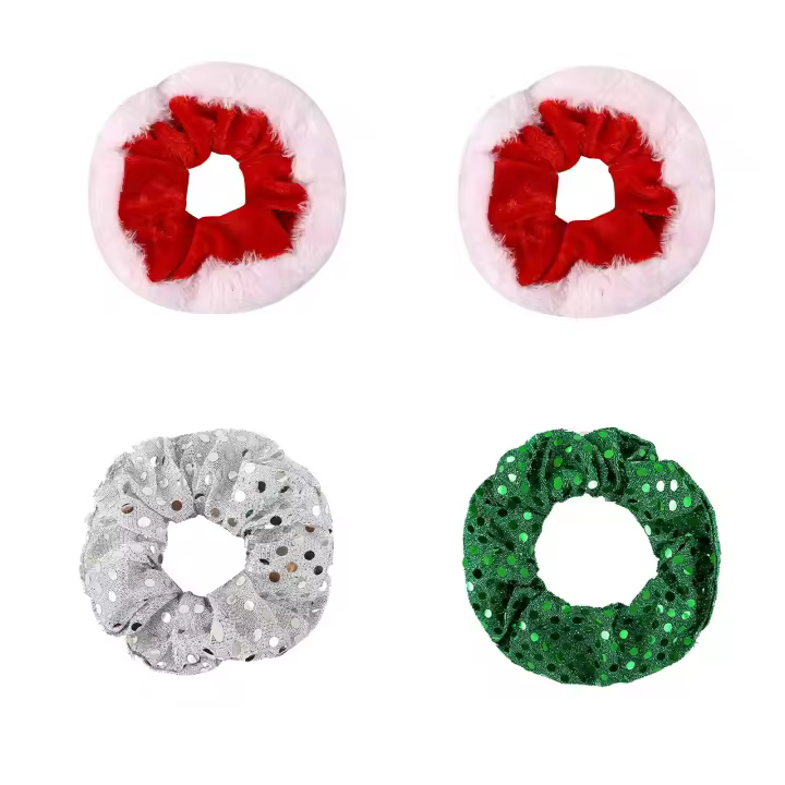 coleteros navideños para el pelo, coleteros navideños con lentejuelas verdes y plateadas, coleteros de terciopelo rojo, bandas elásticas para el pelo, cuerdas para el pelo - 1