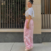 Pantalones Cargo Holgados Y2K Para Mujer Talla Grande Cintura Baja Estilo Streetwear Con Bolsillos Y Cinturón De Poliéster - details 1