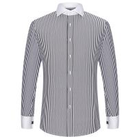 Camisa De Manga Larga Para Hombre Con Cuello Windsor Y Faldón Contrastante Estilo Formal Ajustada Con Patrón Rayado Y Cuello Francés - details 17