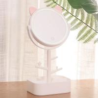 Espejo De Maquillaje Con LED Y Almacenamiento Giratorio Para Escritorio Luces Ajustables Y Dimming USB Espejo De Cosméticos Rosa Y Blanca - details 6