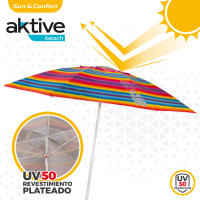 Aktive - Sombrilla playa antiviento 200 cm o 220 cm, Max Air, multicolor, octogonal, oxford con protección UV50 y revestimiento plateado, 8 varillas fibra de vidrio, mástil inclinable Ø28/32 mm, incluye funda con asa, oficial y original AKTIVE garantizado - details 3