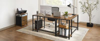 Escritorio, Escritorio con 2 Estantes a la Izquierda o a la Derecha, Mesa de Trabajo, para Salón Oficina, Estructura de Acero, Industrial, Marrón Rústico y Negro Tinta LWD47X - details 1
