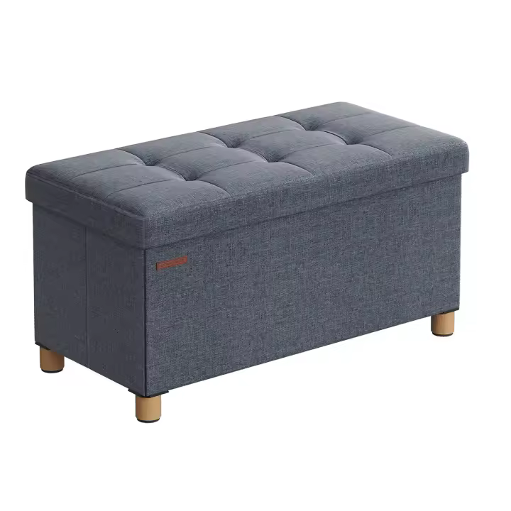 SONGMICS Puff Almancenaje, Banco Almacenaje, Taburete con ReposapiÉs, Plagable, Banco con Almacenamiento, 38 x 76 x 40, para Sala de Estar, Dormitorio, Gris Oscuro/Azul Vaquero Claro/Gris Claro/Negro - 1