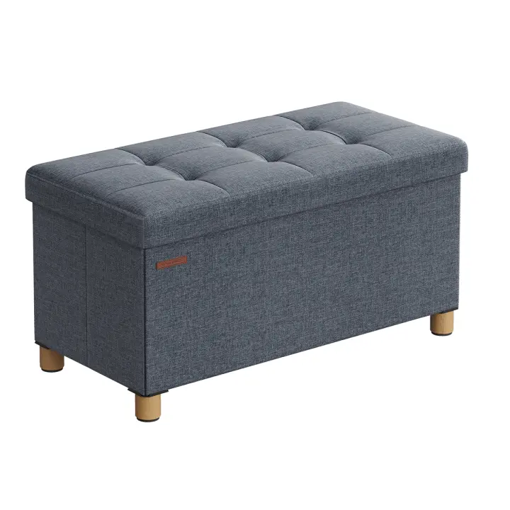 SONGMICS Puff Almancenaje, Banco Almacenaje, Taburete con ReposapiÉs, Plagable, Banco con Almacenamiento, 38 x 76 x 40, para Sala de Estar, Dormitorio, Gris Oscuro/Azul Vaquero Claro/Gris Claro/Negro - 1