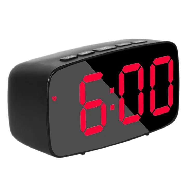 Reloj despertador Digital inteligente para mesita de noche, LED rojo de viaje, reloj de escritorio USB con fecha de 12/24H, temperatura, Snooze para dormitorio, negro - 1