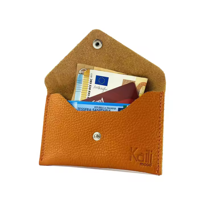 K0040LB | Hecho en Italia Cuero genuino Cuero DE LA Flor Llena, Wheat del dólar-color anaranjado-Tamaño: 13 cm x 8x0,5-Paquete: Caja Dura de Giano inferior/tapa Kaili Mood - 1