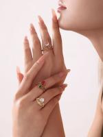Anillos Vintage en forma de corona de acero inoxidable con circón colorido para mujer, anillo chapado en oro de 18k,joyería al por mayor de alta gama huevo de Paloma de lujo Zirconia grande apertura lateral anillo de acero inoxidable ajustable para mujer - details 1