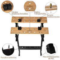 HOMCOM Banco de Trabajo Plegable Portátil con Tableros Ajustables en Ángulo y Distancia Bambú y Acero Carga Máx. 150 kg 63,5x60,5x78 cm Madera Natural y Negro - details 3