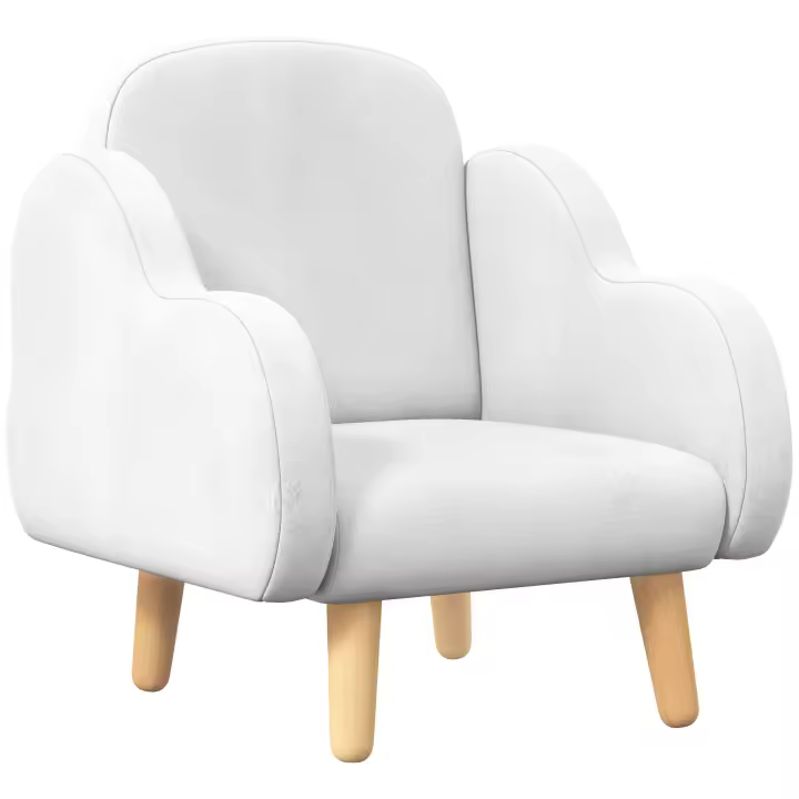 ZONEKIZ Sillón para Niños Sillón Infantil Diseño de Nube con Tacto Súper Suave y 4 Patas para Niños de 1,5-3 Años Carga 40 kg 46x51x55 cm Blanco - 1