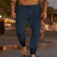 Pantalones De Lino Para Hombre 2024 Alta Gama Pantalones De Verano Algodón Lino Color Ligero Estilo Americano Antiguo Wash Suelto - details 2