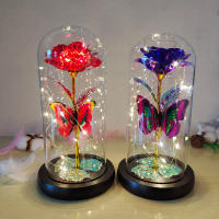 Lámpara De Rosas Artificiales Con LED Colores Y Mariposa En Vidrio Regalo Para Mujeres Luz De Galaxia Rosa Artificial Con Mariposa Y LED Colorido - details 11