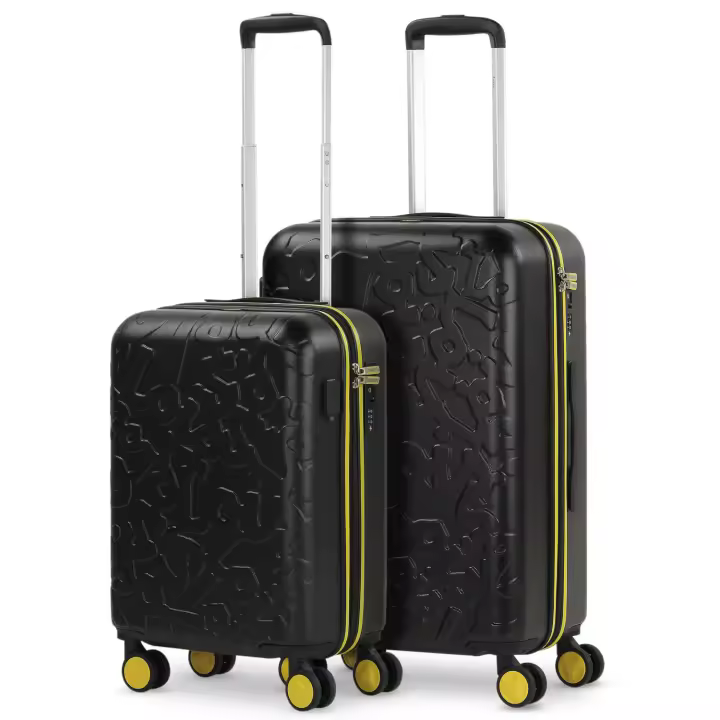 Set de 2 Maletas Negras Rígidas Lois Zion (Cabina + Mediana) - ABS Texturizado, Candado TSA, Puerto USB, Color Negro con Detalles Amarillos, Capacidad Total 90L - 1