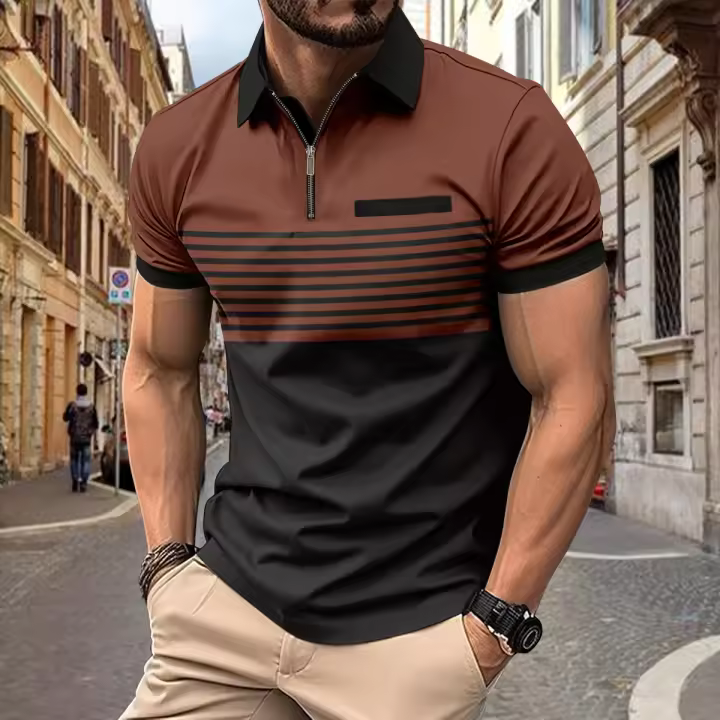 Camisa Polo Hombre Estampado Rayado Casual Verano Cierre De Cremallera Independent Station Moda Rápida Venta Amazon Talla Grande - 1