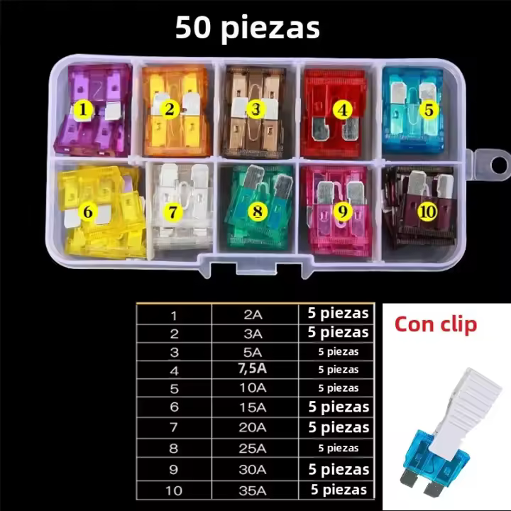 Juego De Fusibles Para Coche De Medio Tamaño Perfil 50/100/300PCS Tipo Hoja 2-40A Accesorios Con Caja Clip Para Auto Y Camión - 1