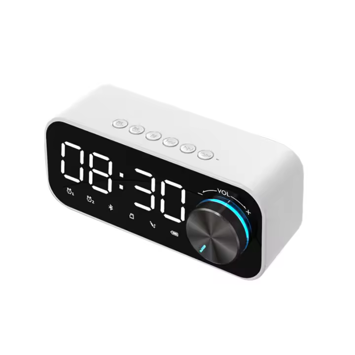 Reloj despertador con Radio Digital, altavoz con Bluetooth, pantalla LED de hora y alarma y superficie de espejo para escritorio - 1