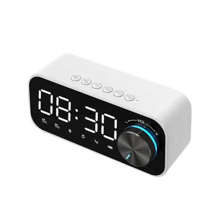 Reloj despertador con Radio Digital, altavoz con Bluetooth, pantalla LED de hora y alarma y superficie de espejo para escritorio - 1