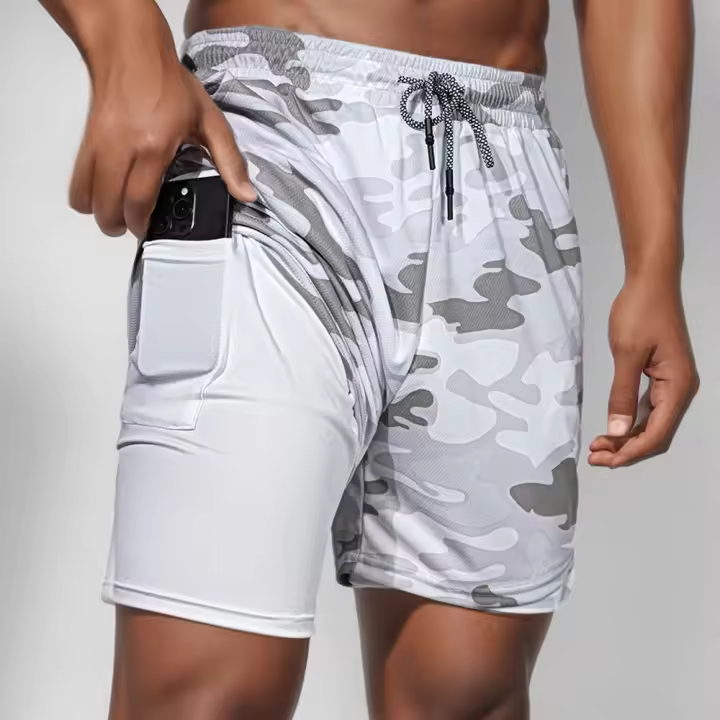Shorts De Correr Para Hombre 2 En 1 Deporte Fitness Verano Gimnasio Ejercicio Compresión Correr Pantalones Cortos De Polyester - 1