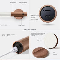 Lámpara De Pared De Madera Con Sensor De Movimiento PIR Y Luz Nocturna LED Recargable Para Armario De Cocina Y Libros Fuente De Alimentación AC - details 10